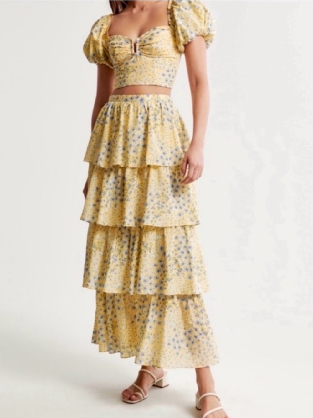 Abercrombie Tiered Floral Maxi Skirt and Top in Yellow